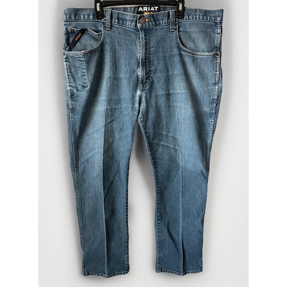 Ariat Rebar M4 Low Rise‎ Boot Jeans Blue Denim Stretch Workwear 42 X 32 Creased